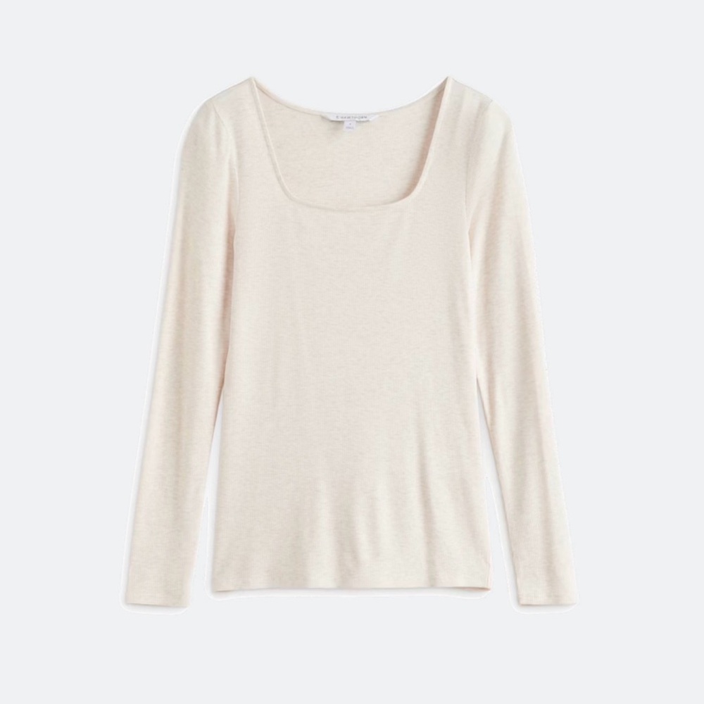 41 Hawthorn Garcelle Square Neck Rib Knit Top Beige | Size Medium